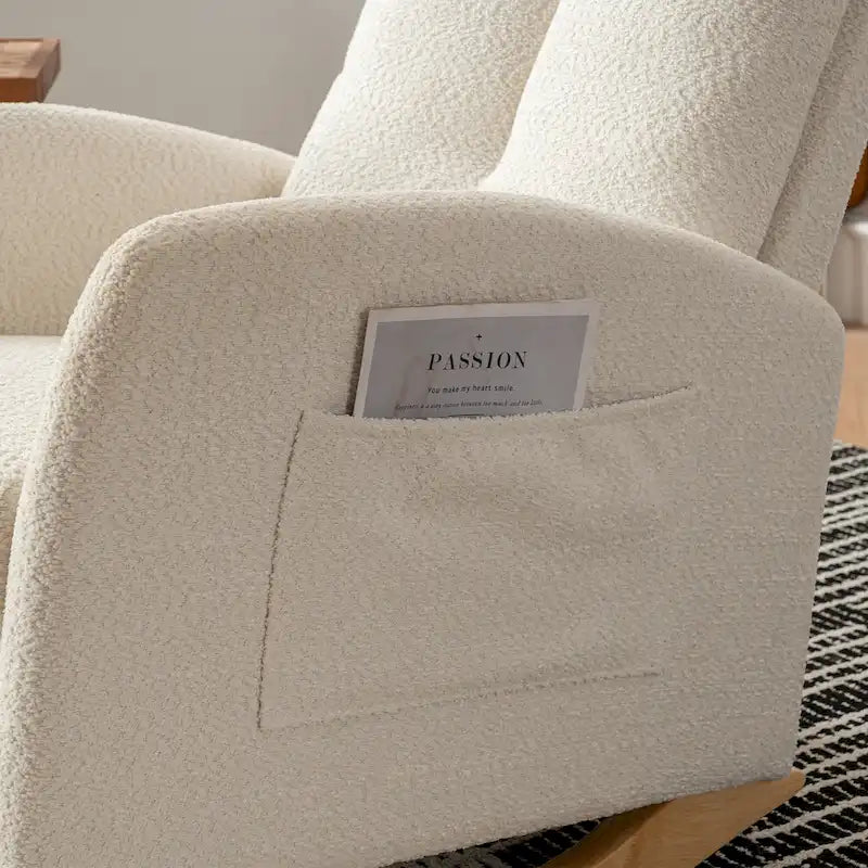 Fauteuil à bascule moderne à dossier haut avec repose-pieds et pieds en bois