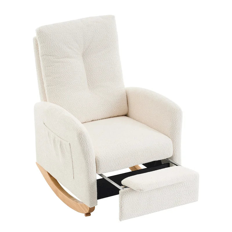 Fauteuil à bascule moderne à dossier haut avec repose-pieds et pieds en bois