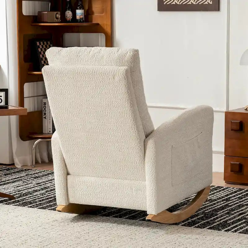 Fauteuil à bascule moderne à dossier haut avec repose-pieds et pieds en bois