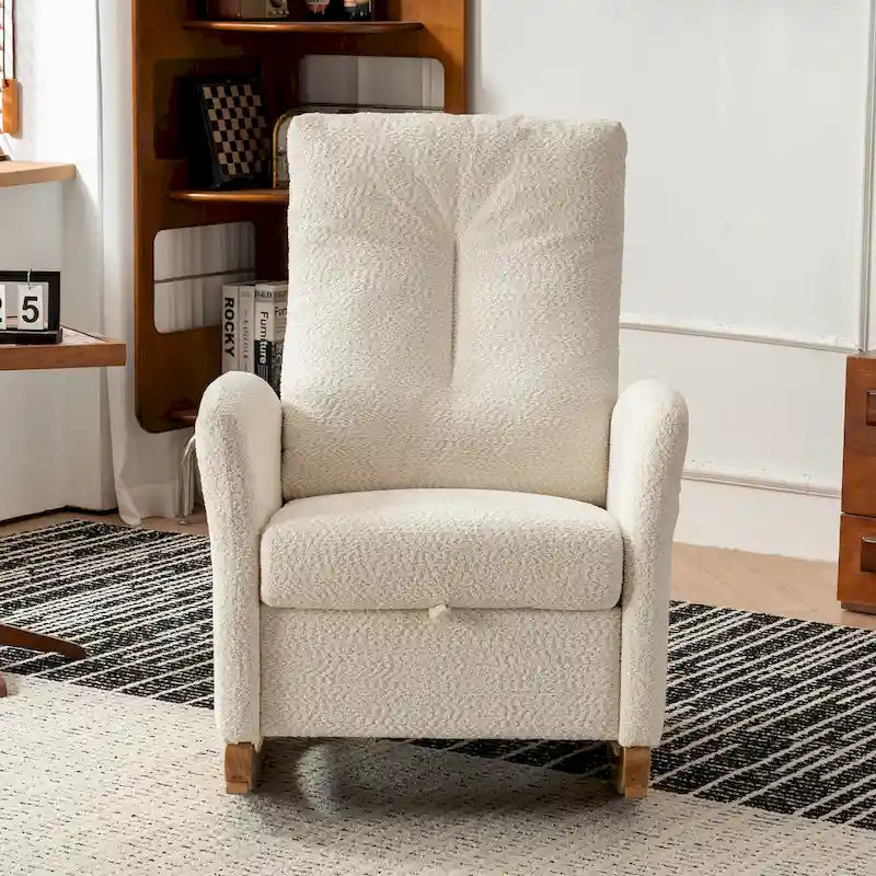 Fauteuil à bascule moderne à dossier haut avec repose-pieds et pieds en bois