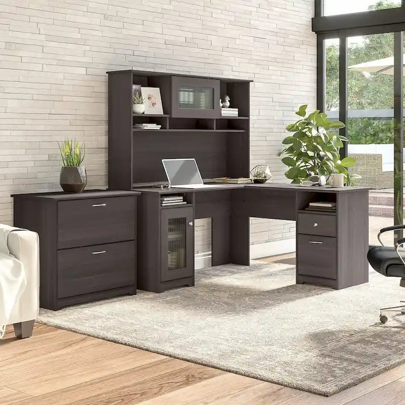 Bureau d'angle avec huche et classeur