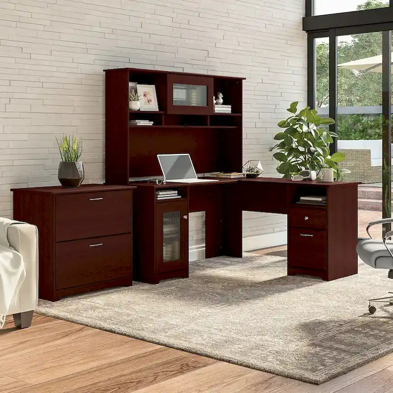 Bureau d'angle avec huche et classeur