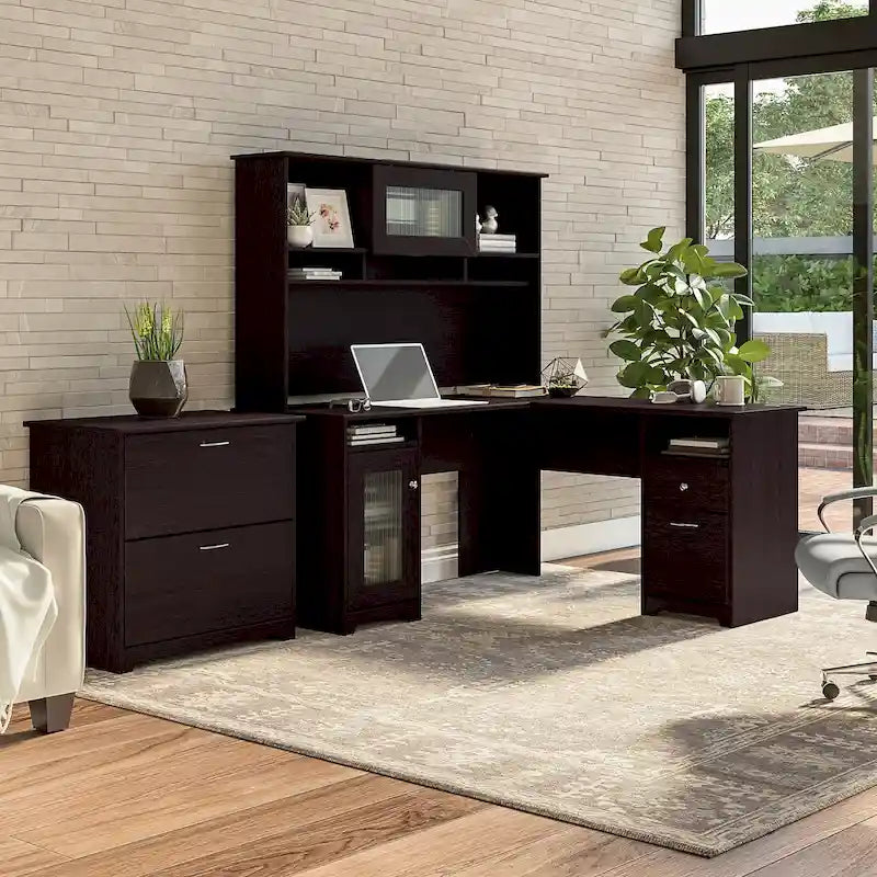 Bureau d'angle avec huche et classeur