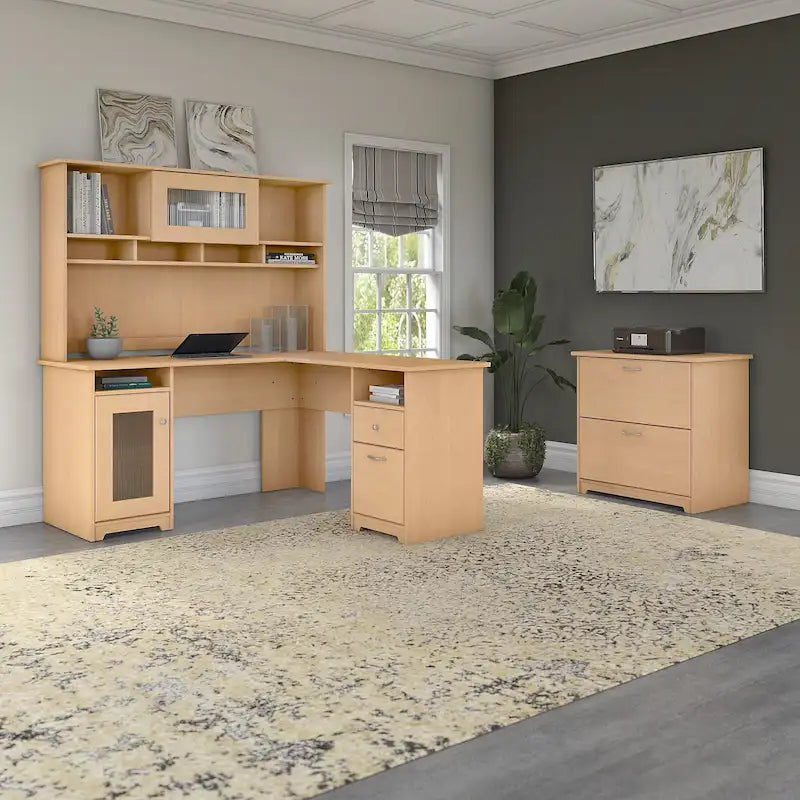 Bureau d'angle avec huche et classeur