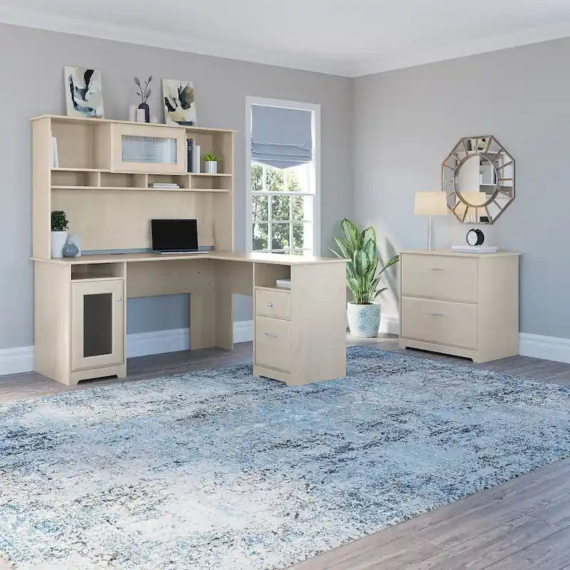 Bureau d'angle avec huche et classeur