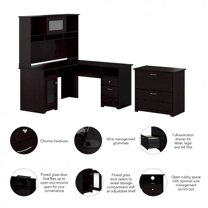 Bureau d'angle avec huche et classeur