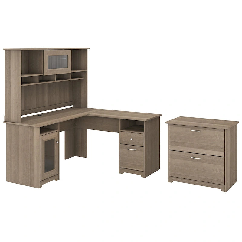 Bureau d'angle avec huche et classeur