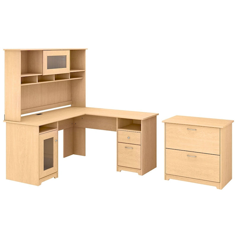 Bureau d'angle avec huche et classeur