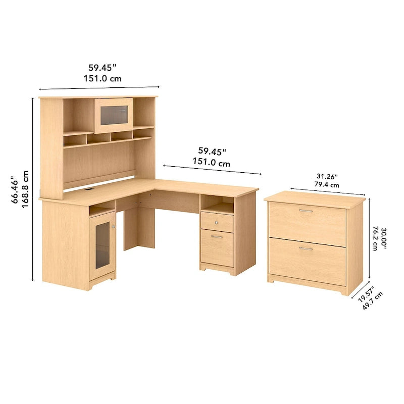 Bureau d'angle avec huche et classeur