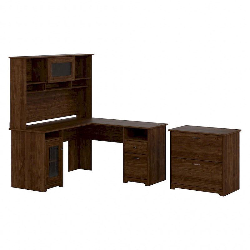 Bureau d'angle avec huche et classeur
