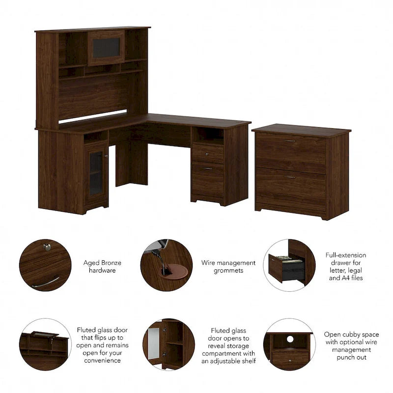 Bureau d'angle avec huche et classeur