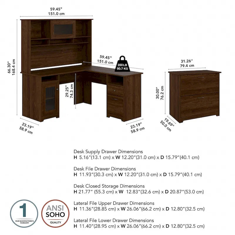 Bureau d'angle avec huche et classeur
