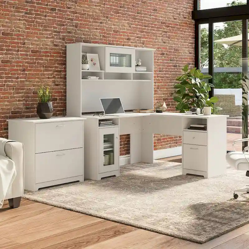 Bureau d'angle avec huche et classeur