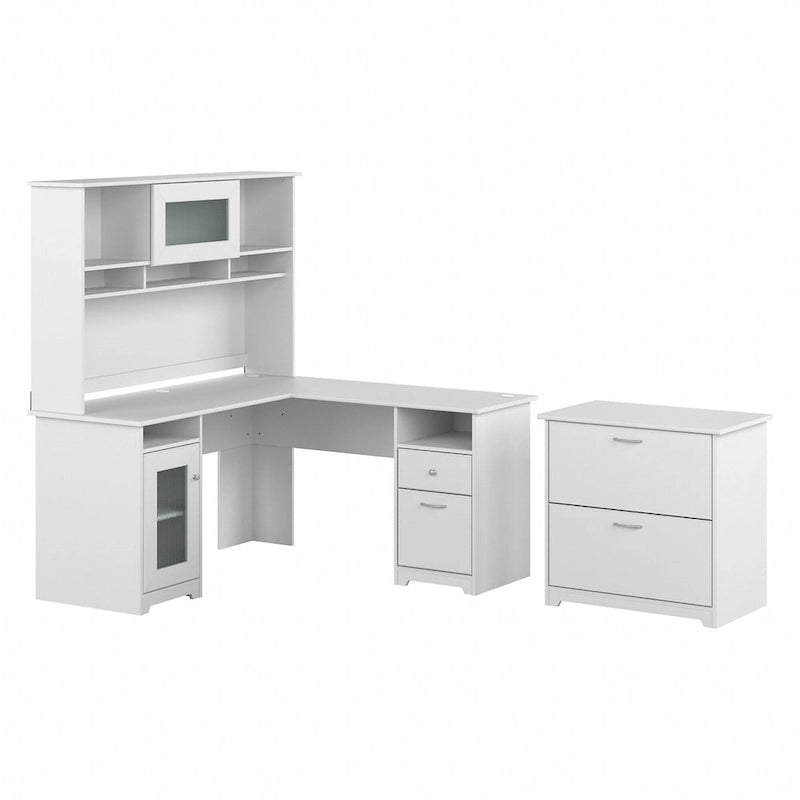 Bureau d'angle avec huche et classeur