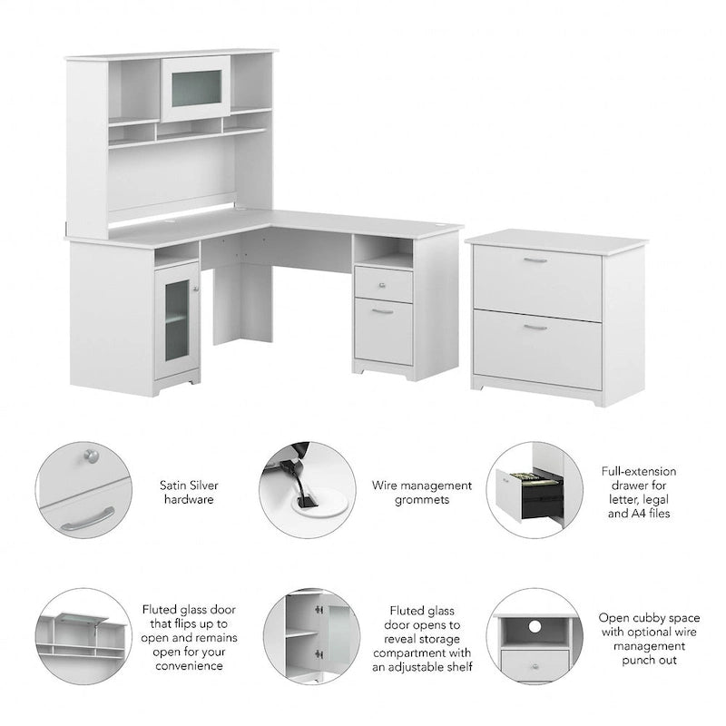 Bureau d'angle avec huche et classeur