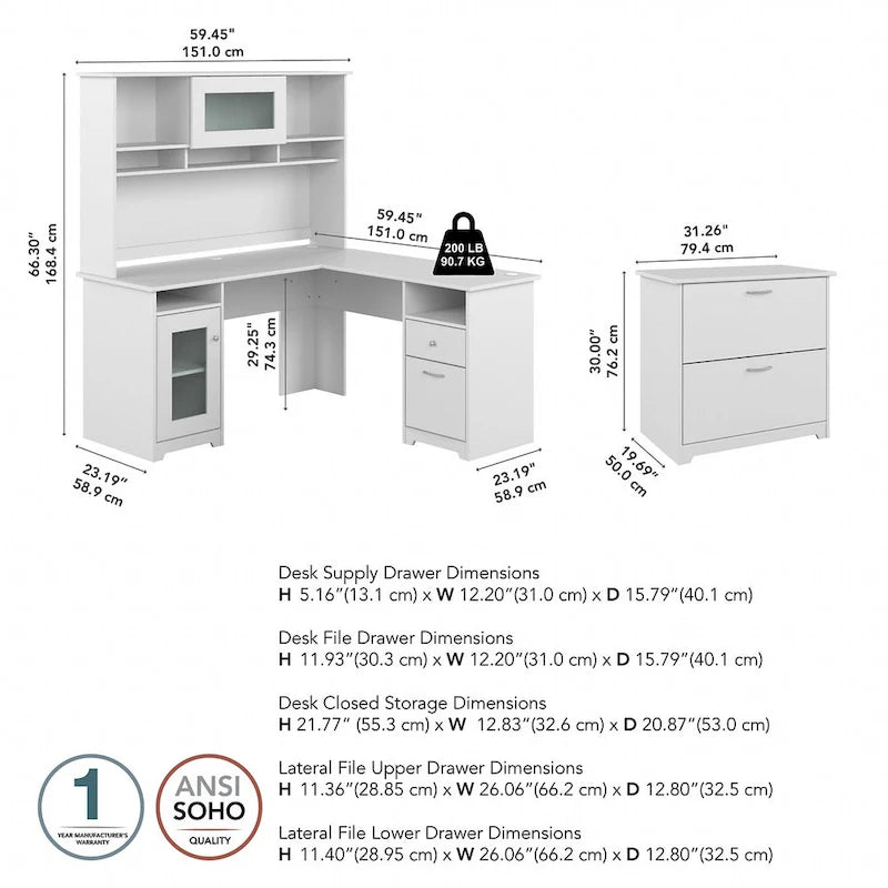 Bureau d'angle avec huche et classeur
