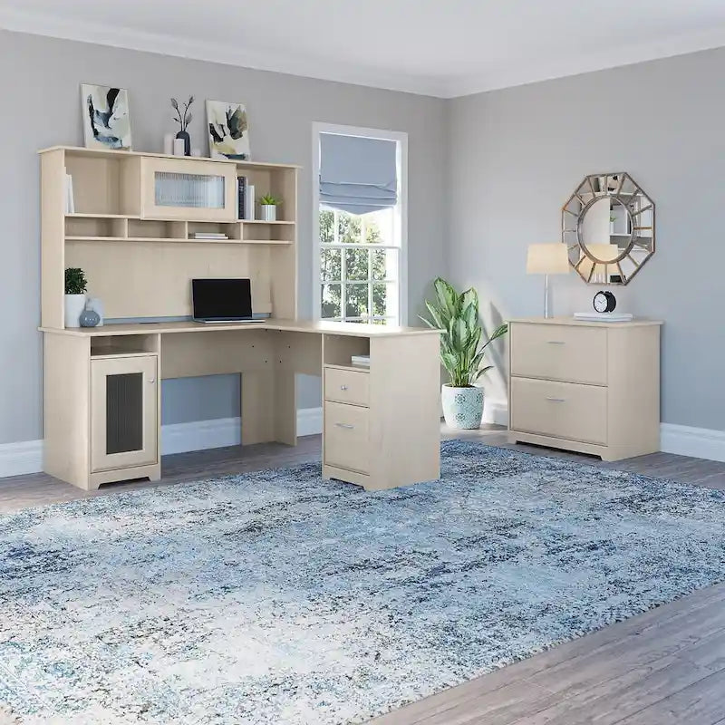 Bureau d'angle avec huche et classeur