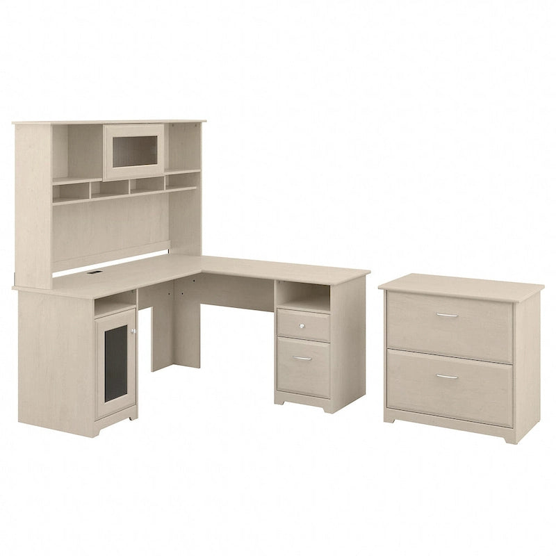 Bureau d'angle avec huche et classeur