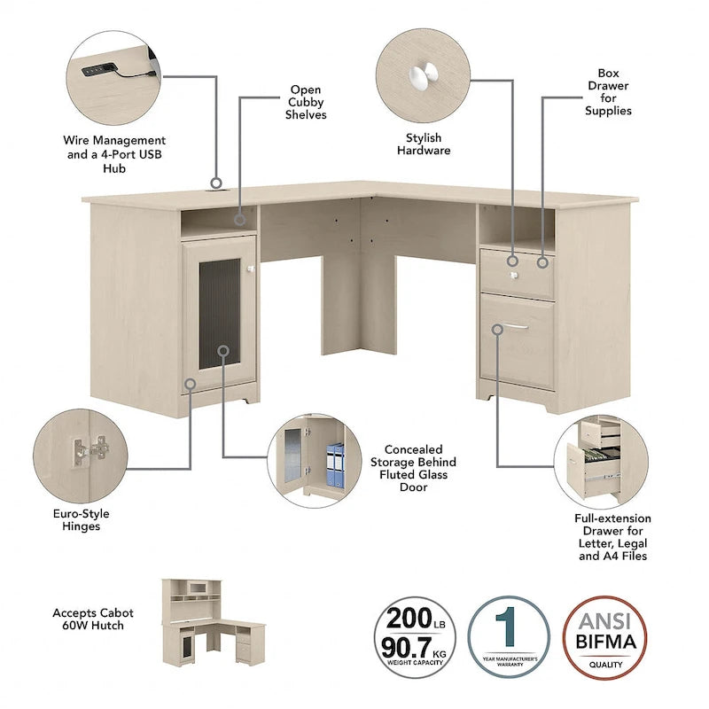 Bureau d'angle avec huche et classeur