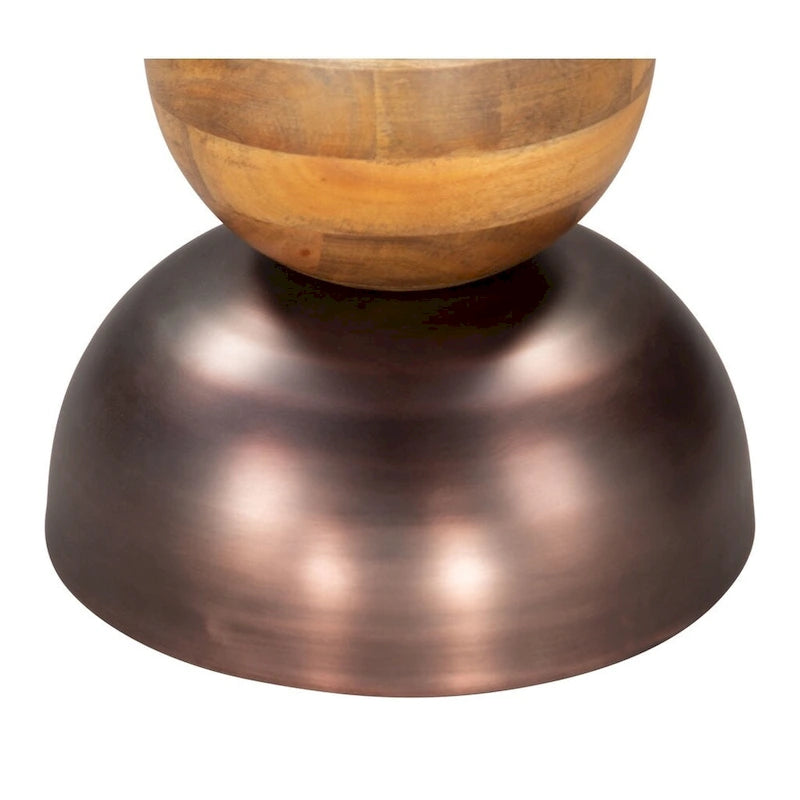 Table d'appoint ronde sur pied en bronze, fer marron et bois massif