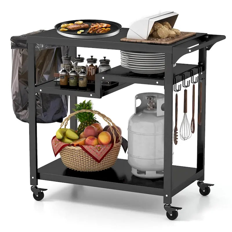 Chariot de barbecue roulant à 3 étagères Support pour four à pizza avec
