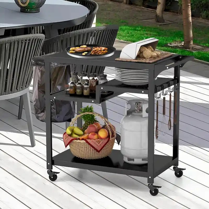 Chariot de barbecue roulant à 3 étagères Support pour four à pizza avec