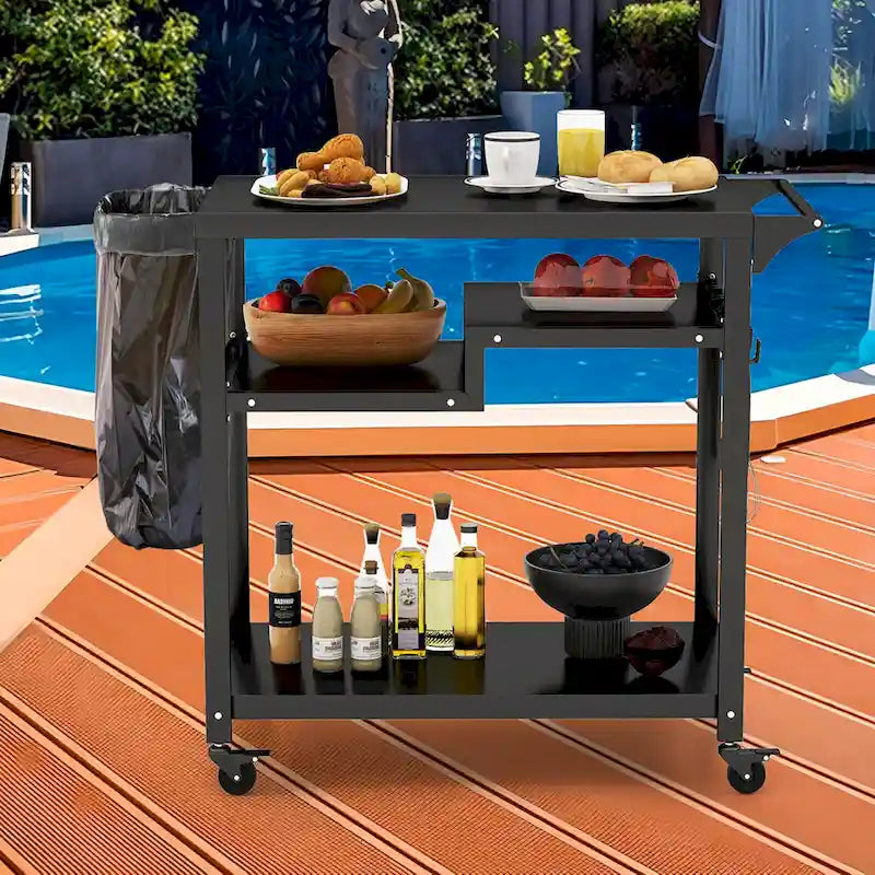 Chariot de barbecue roulant à 3 étagères Support pour four à pizza avec