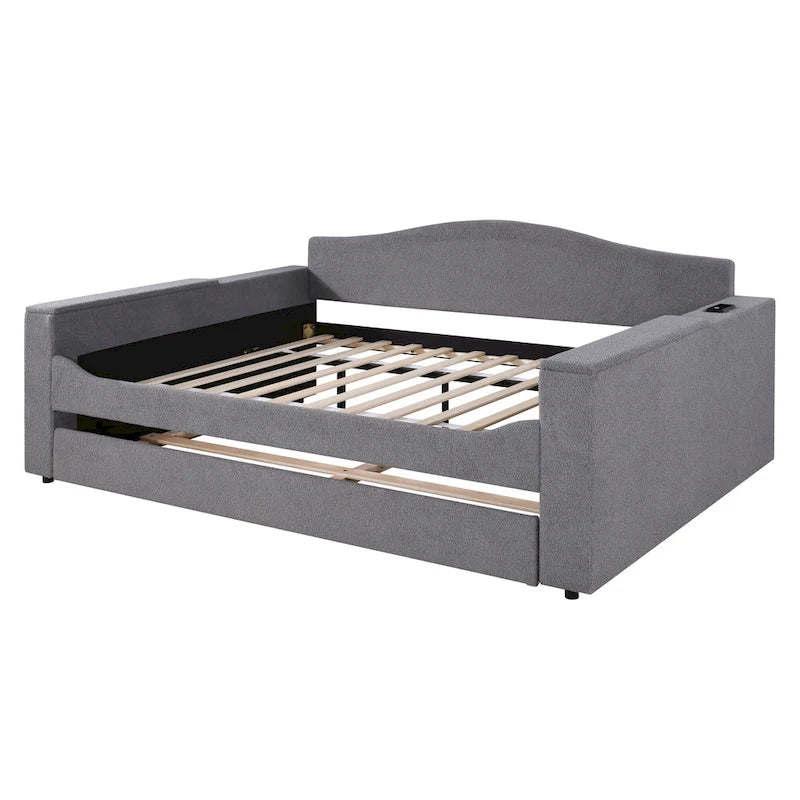 Lit de repos rembourré avec lit gigogne — Tissu velours Teddy