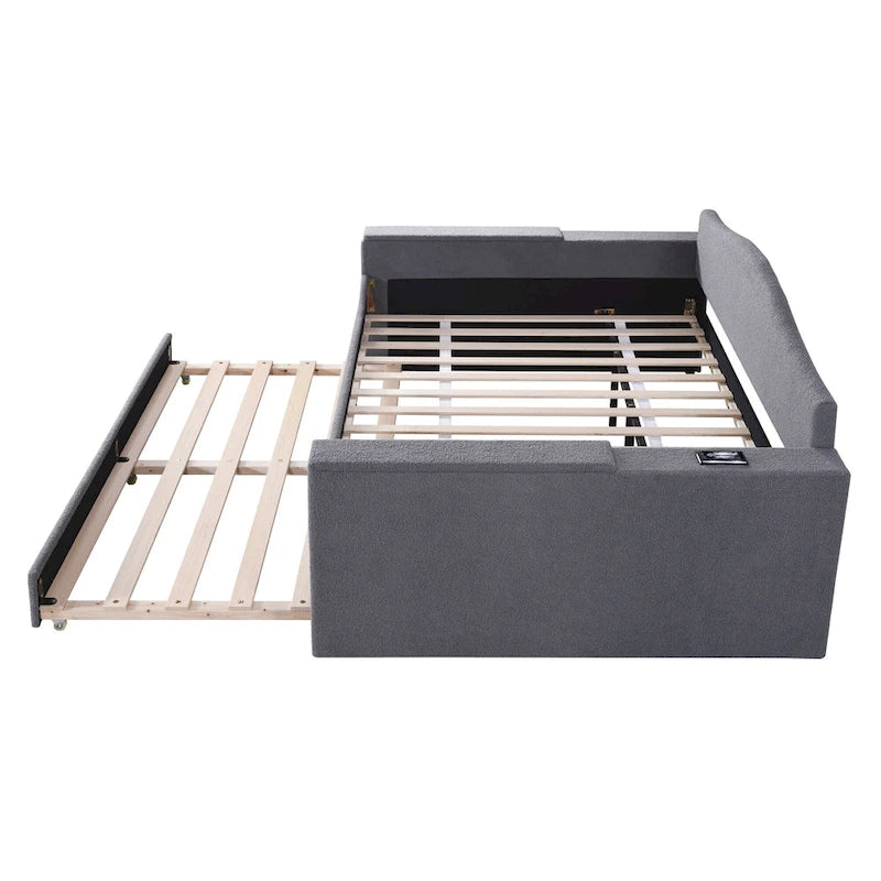 Lit de repos rembourré avec lit gigogne — Tissu velours Teddy