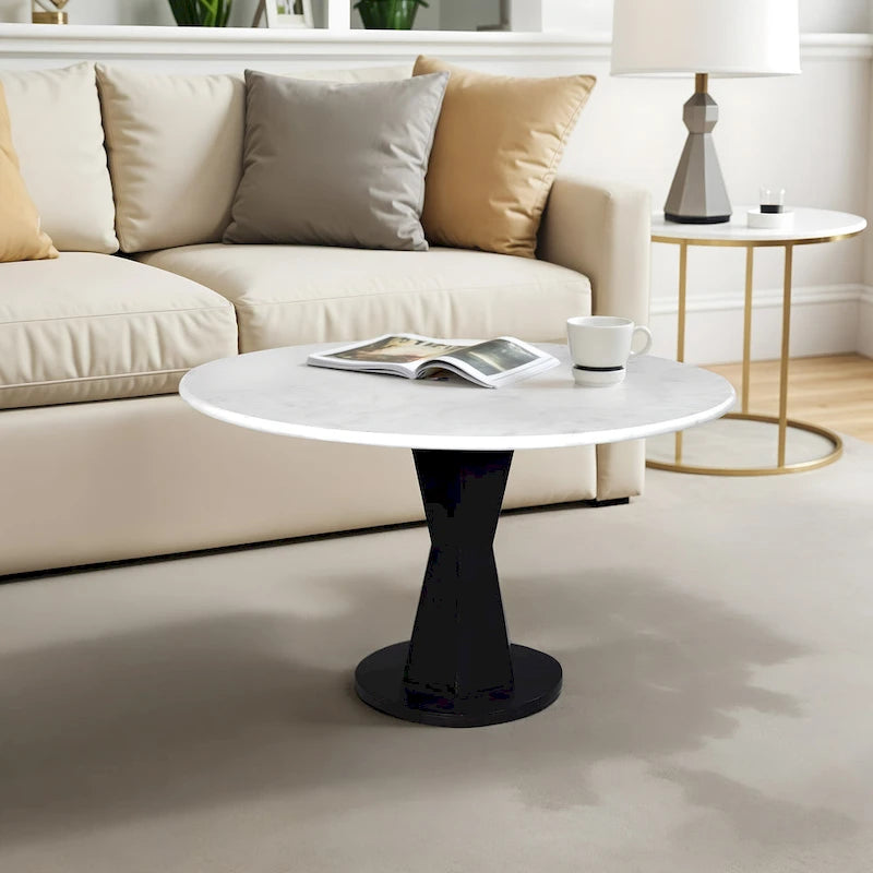 Table basse, table ronde avec plateau en marbre blanc