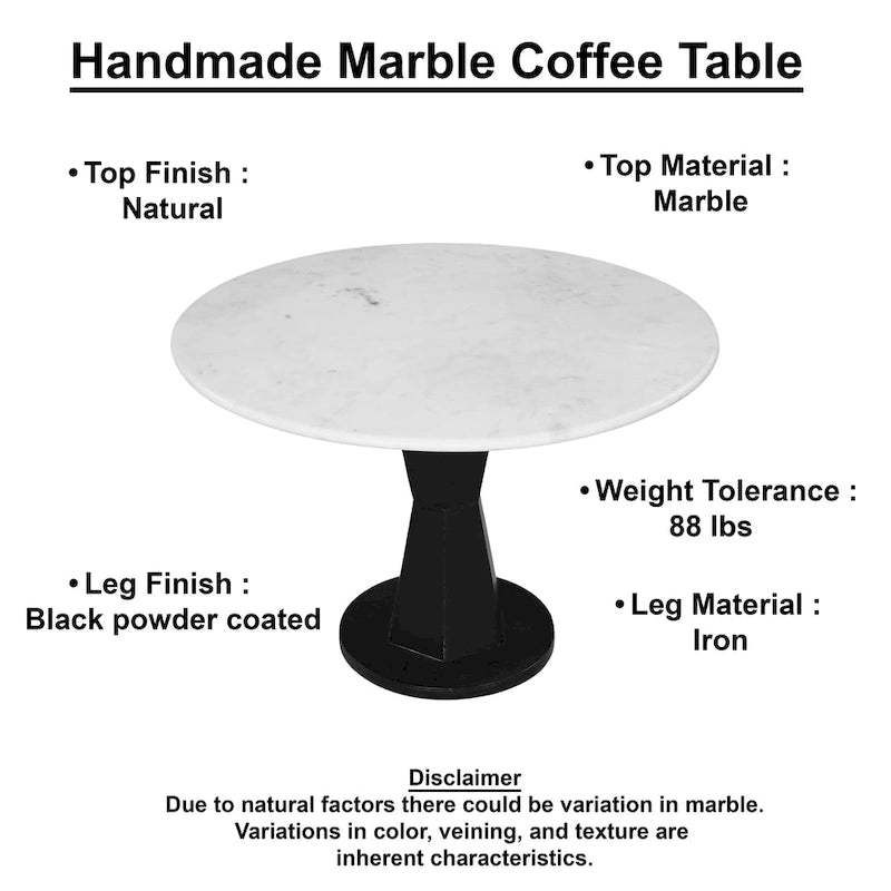 Table basse, table ronde avec plateau en marbre blanc