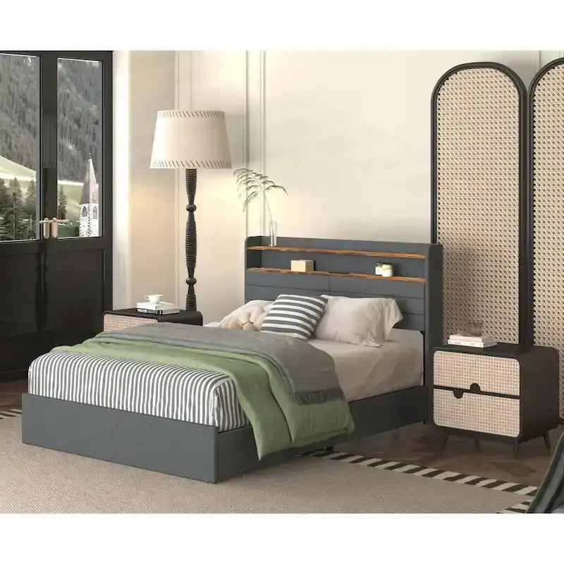 Cadre de lit Queen polyvalent avec de multiples fonctionnalités