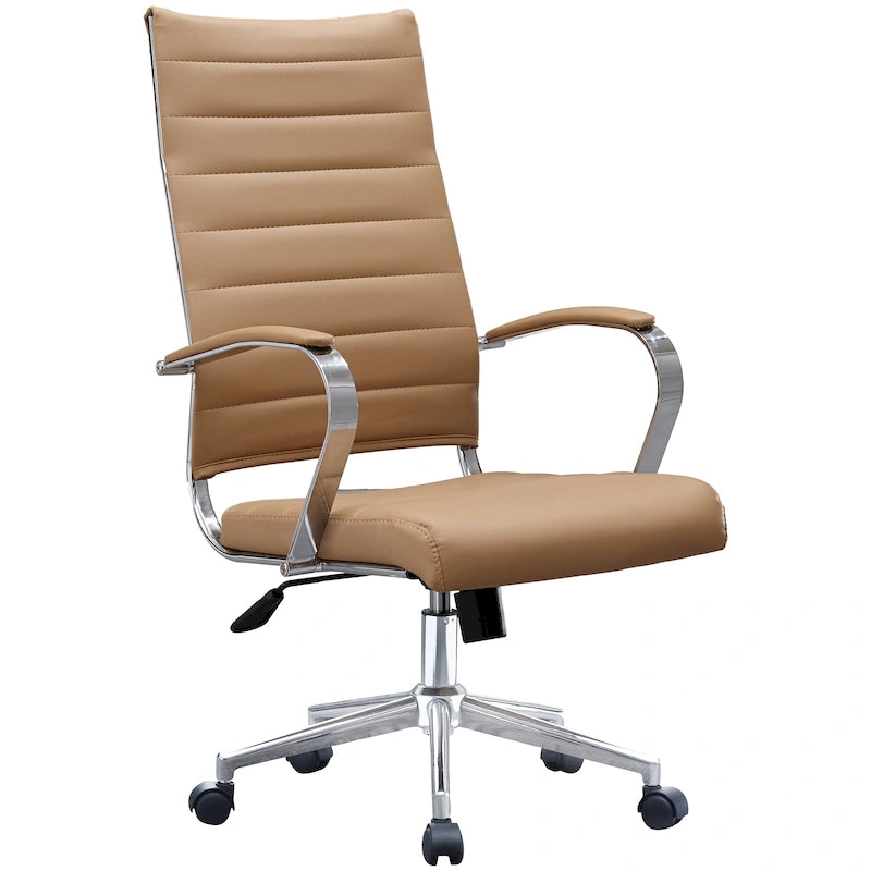 Fauteuil de bureau moderne à haut dossier, côtelé, en cuir PU, pivotant, inclinable et réglable