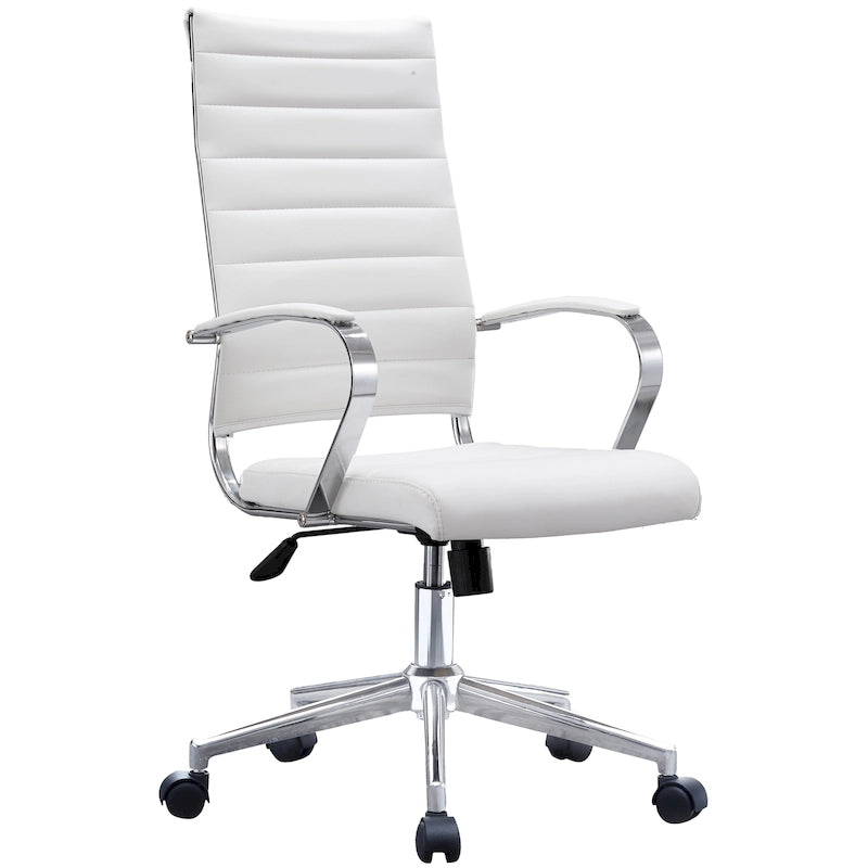 Fauteuil de bureau moderne à haut dossier, côtelé, en cuir PU, pivotant, inclinable et réglable