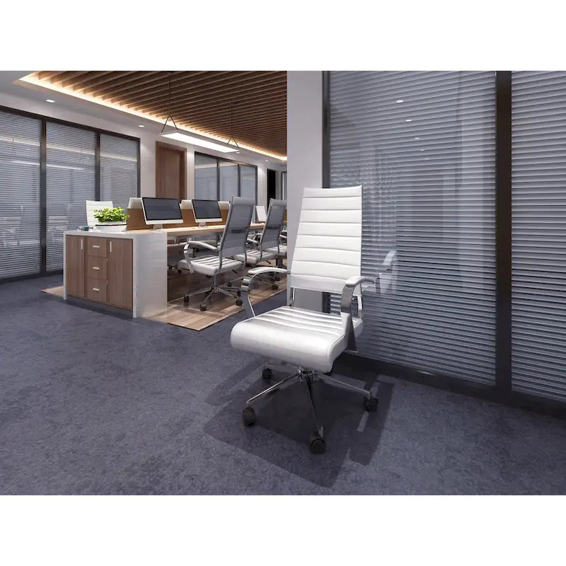 Fauteuil de bureau moderne à haut dossier, côtelé, en cuir PU, pivotant, inclinable et réglable
