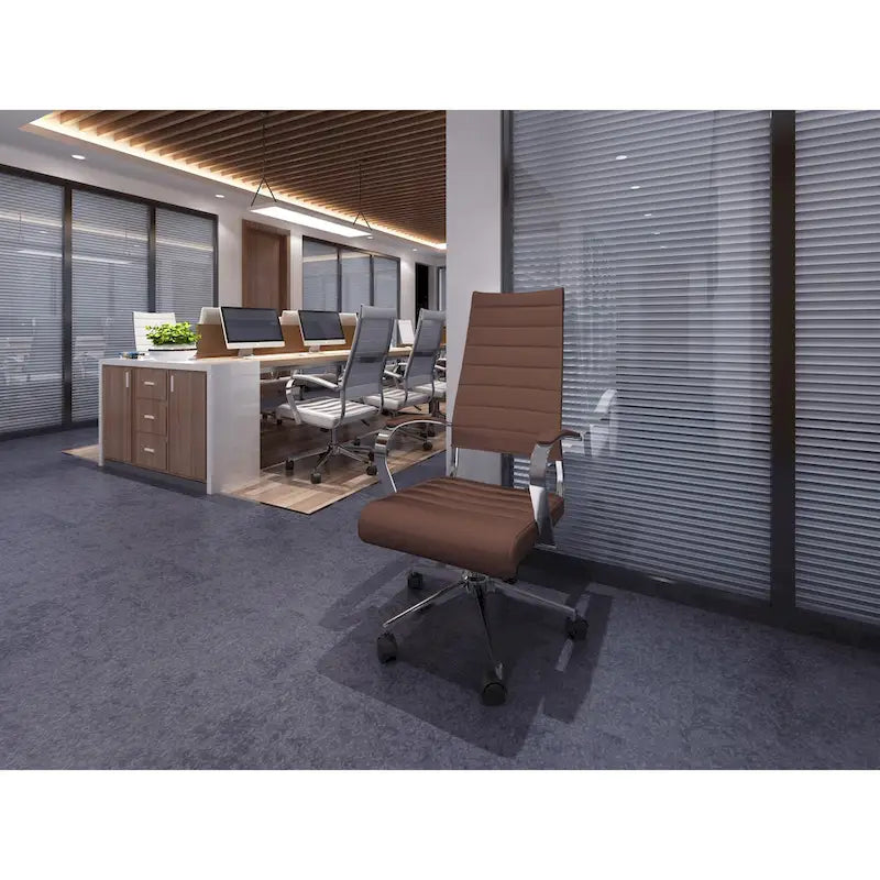 Fauteuil de bureau moderne à haut dossier, côtelé, en cuir PU, pivotant, inclinable et réglable