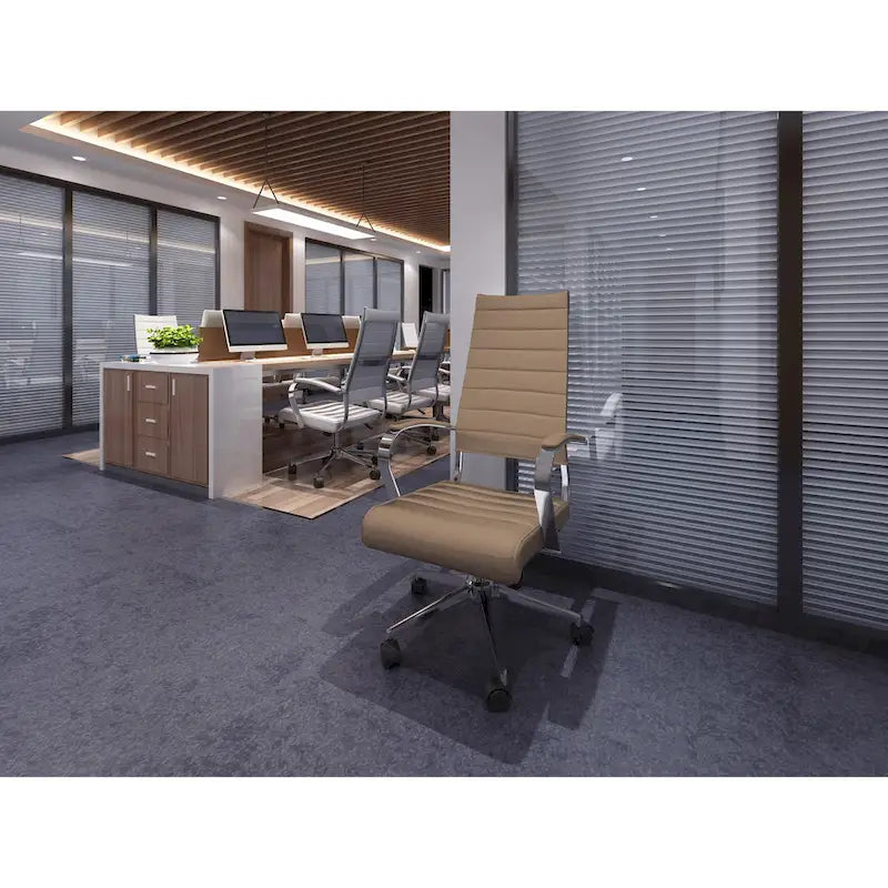 Fauteuil de bureau moderne à haut dossier, côtelé, en cuir PU, pivotant, inclinable et réglable