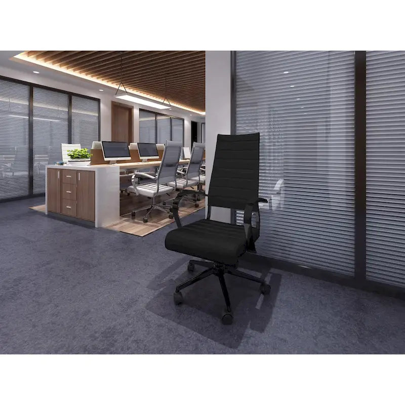 Fauteuil de bureau moderne à haut dossier, côtelé, en cuir PU, pivotant, inclinable et réglable