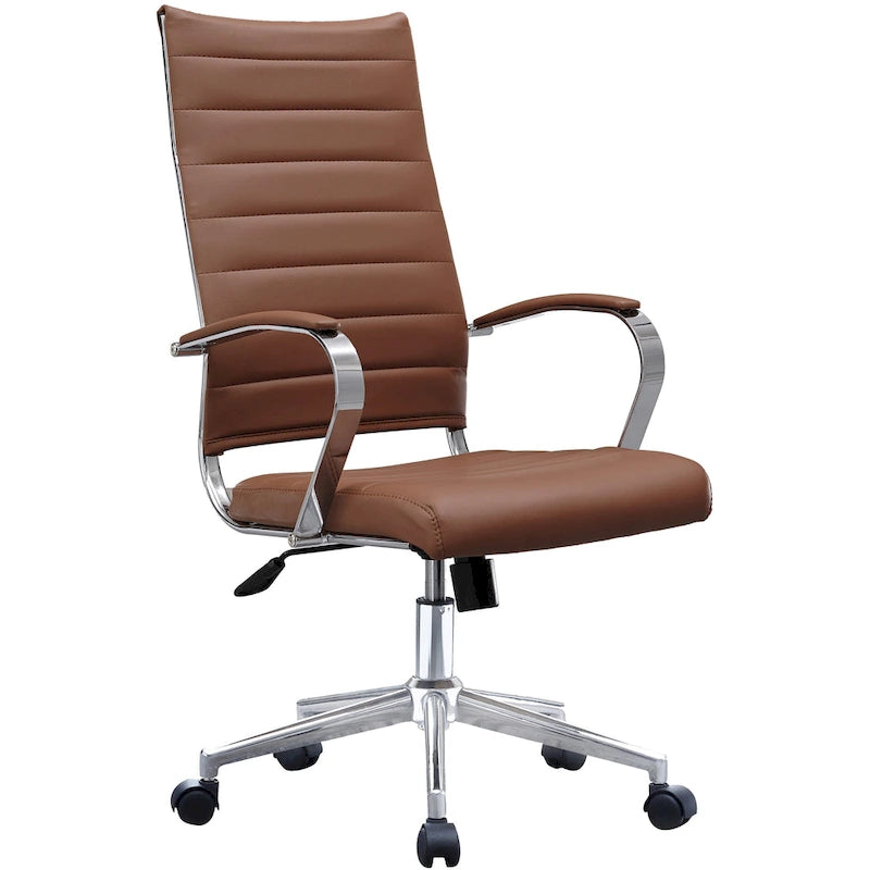 Fauteuil de bureau moderne à haut dossier, côtelé, en cuir PU, pivotant, inclinable et réglable