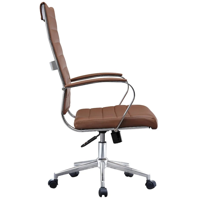 Fauteuil de bureau moderne à haut dossier, côtelé, en cuir PU, pivotant, inclinable et réglable