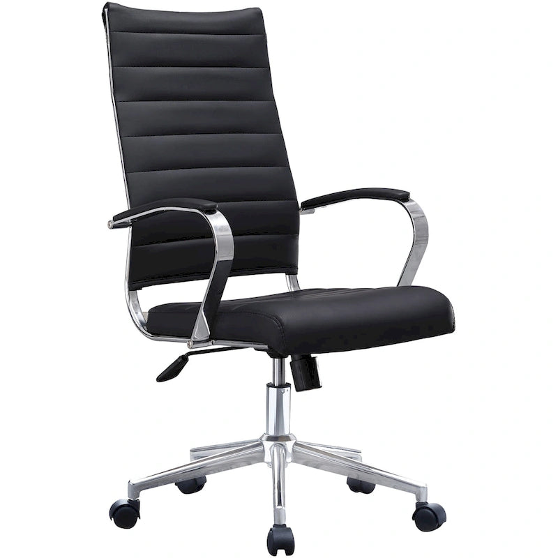 Fauteuil de bureau moderne à haut dossier, côtelé, en cuir PU, pivotant, inclinable et réglable