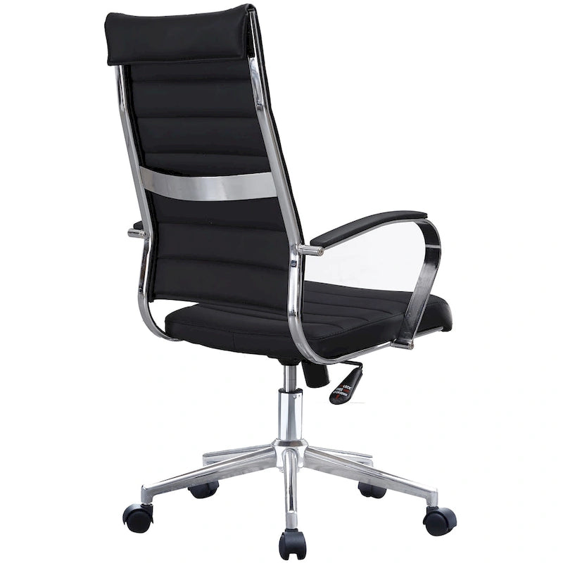 Fauteuil de bureau moderne à haut dossier, côtelé, en cuir PU, pivotant, inclinable et réglable