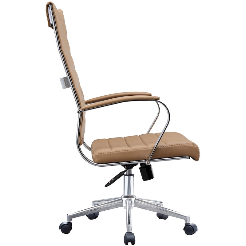 Fauteuil de bureau moderne à haut dossier, côtelé, en cuir PU, pivotant, inclinable et réglable