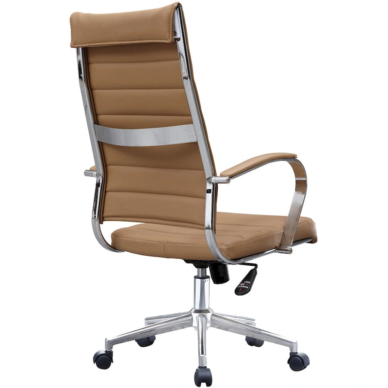 Fauteuil de bureau moderne à haut dossier, côtelé, en cuir PU, pivotant, inclinable et réglable