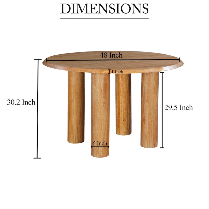 Table de salle à manger ronde en manguier naturel marron