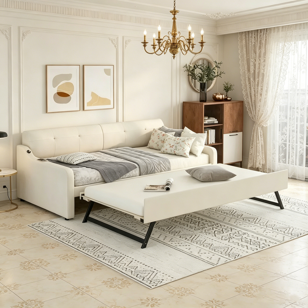 Lit de repos rembourré avec lit gigogne et chargement USB