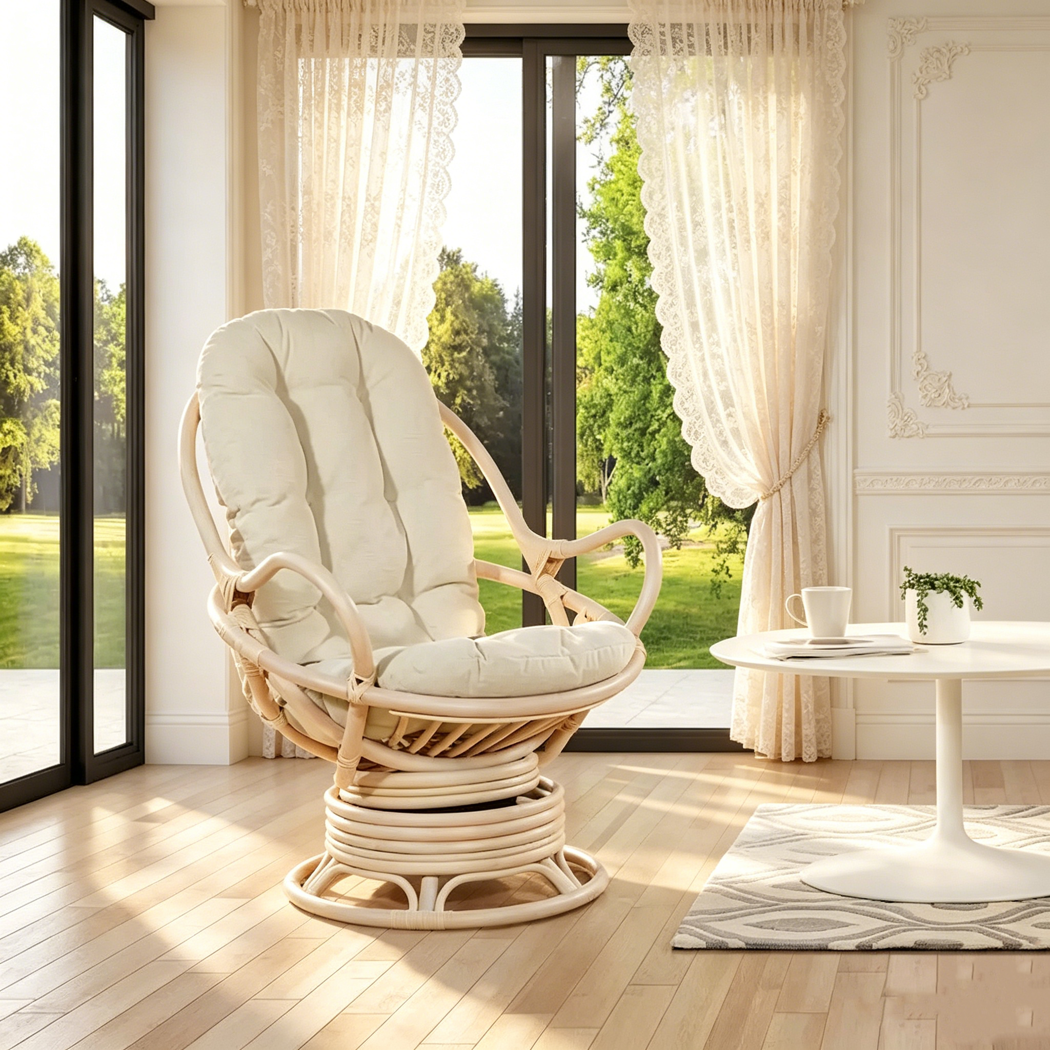 Fauteuil à bascule pivotant en rotin