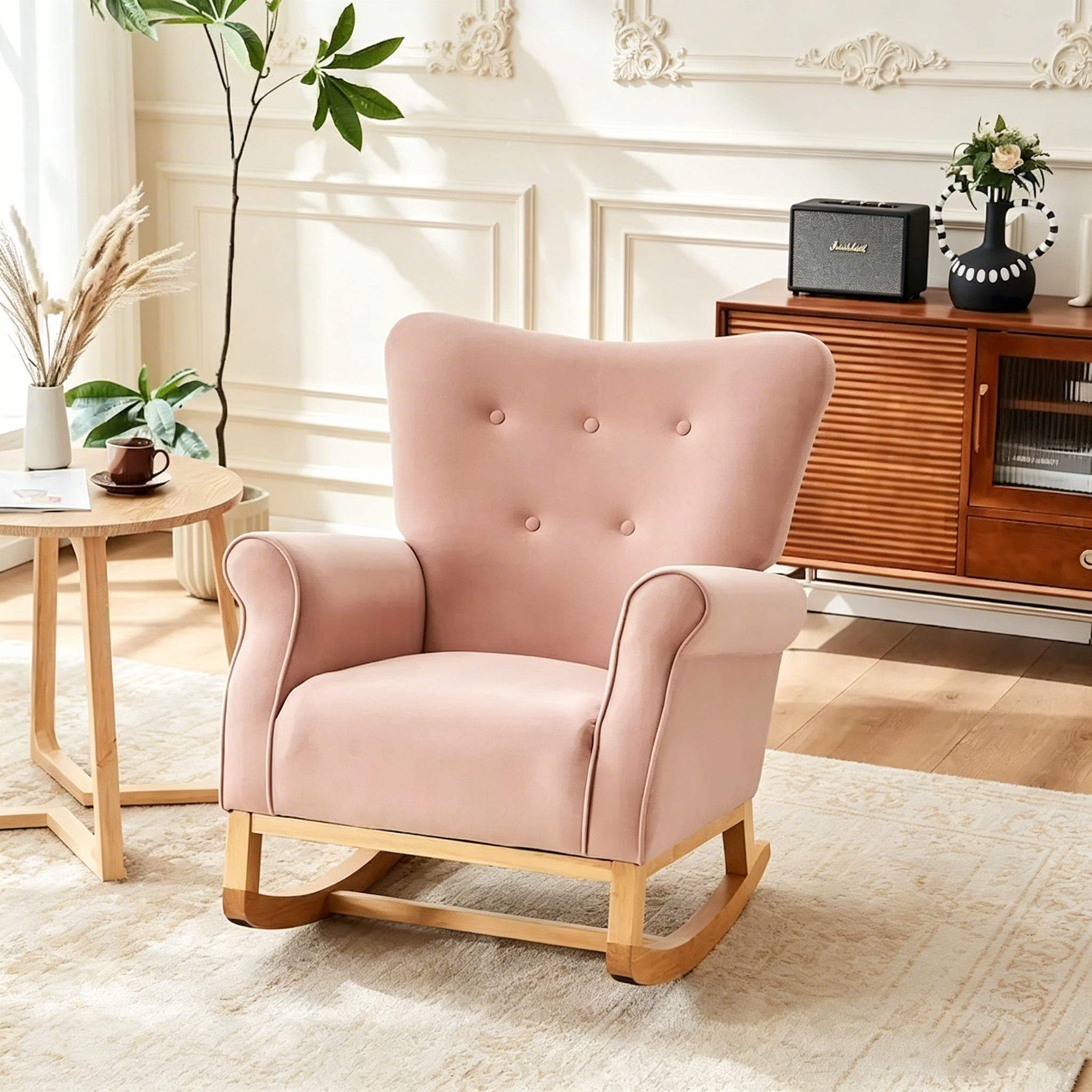 Fauteuil à bascule confortable pour chambre d'enfant, rembourré en tissu