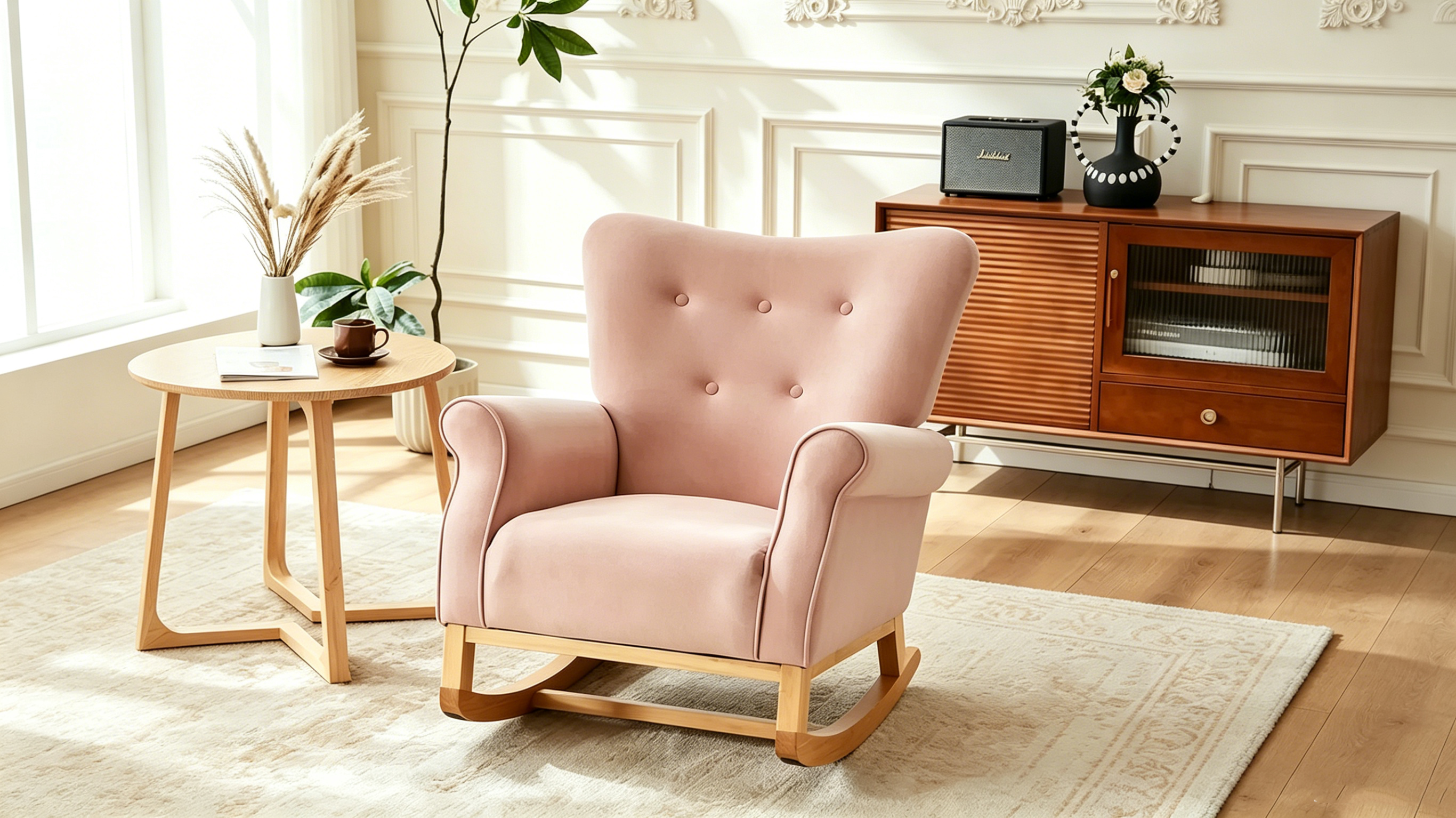 Fauteuil à bascule confortable pour chambre d'enfant, rembourré en tissu