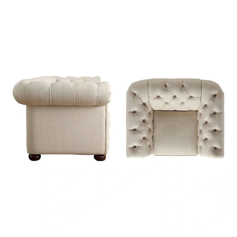 Fauteuil touffeté à bras roulés